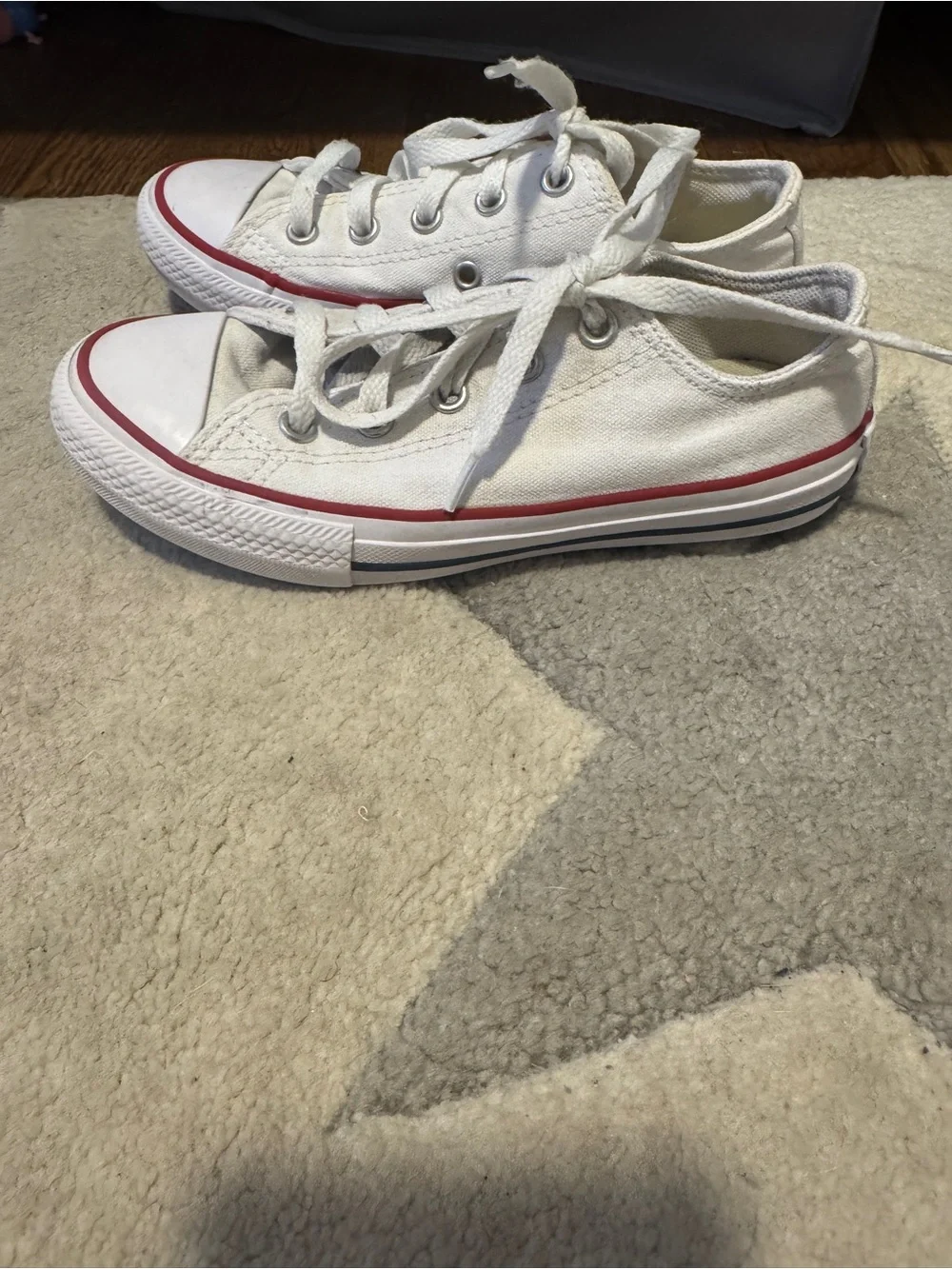 Converse Kids White Low-Top Canvas Sneakers with Red Stripe